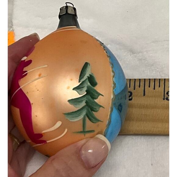 Vintage Handblown Mercury Glass "Skier" Hand Painted Tear Drop Ornament POLAND - Picture 7 of 8